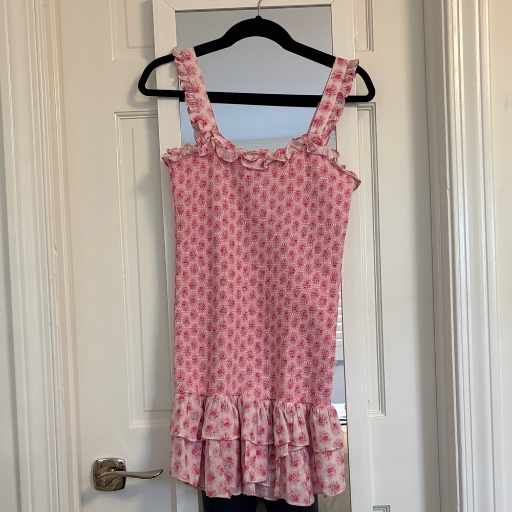 LoveShackFancy Pink Floral Mini Dress